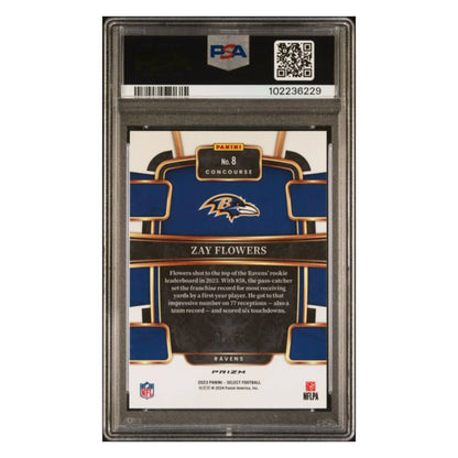 Zay Flowers PSA 10 2023 Panini Select Orange Prizm Rookie RC #d/ 49 Card #8