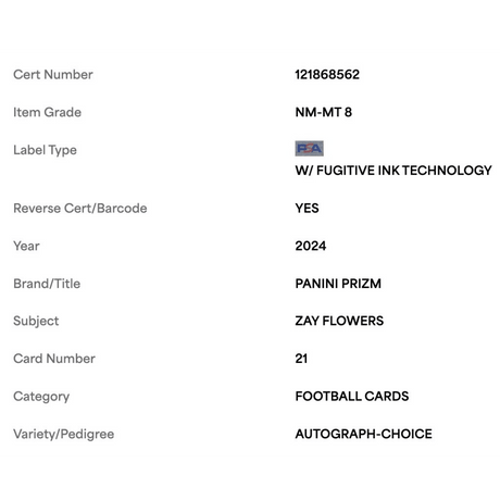 Zay Flowers PSA 8 2024 Panini Prizm Autograph Choice #d/ 100 Card #21
