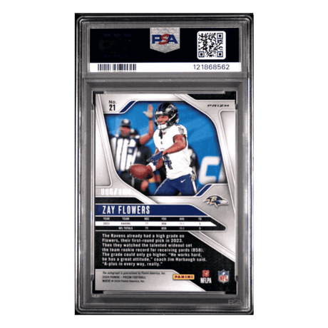 Zay Flowers PSA 8 2024 Panini Prizm Autograph Choice #d/ 100 Card #21