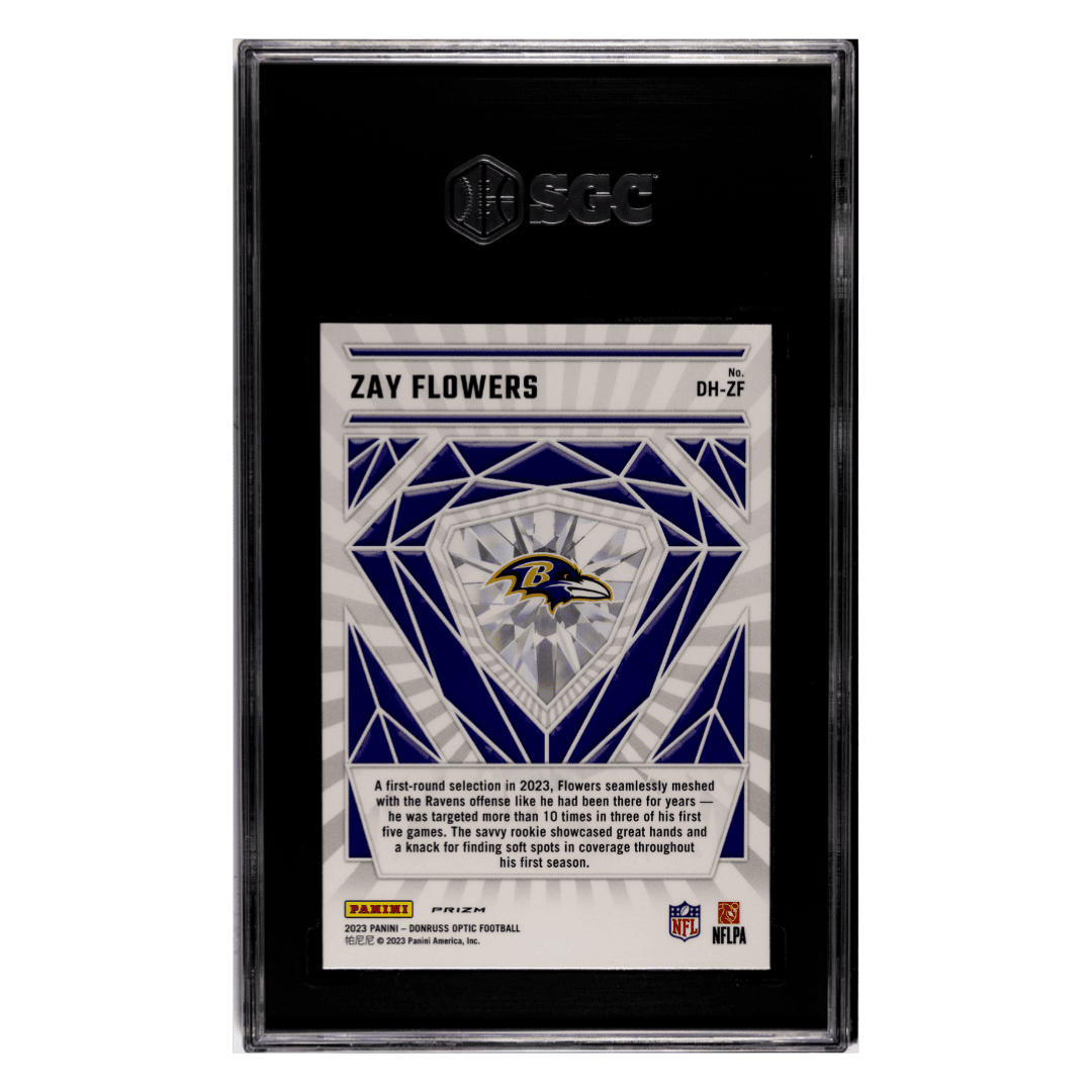 Zay Flowers SGC 10 2023 Panini Donruss Optic Diamond Hands Rookie RC Card #DH-ZF
