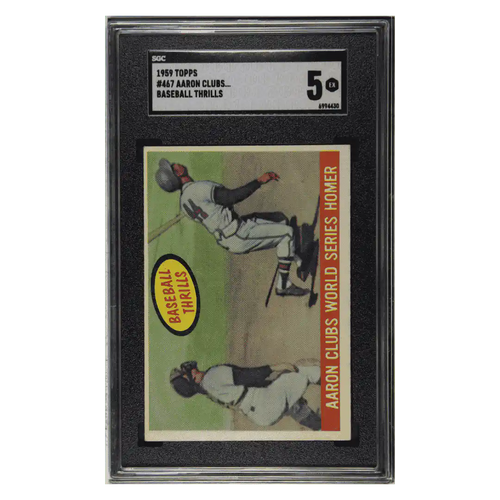 Aaron Clubs World Series Homer SGC 5 1959 Topps Baseball Thrills Card #467 - Front