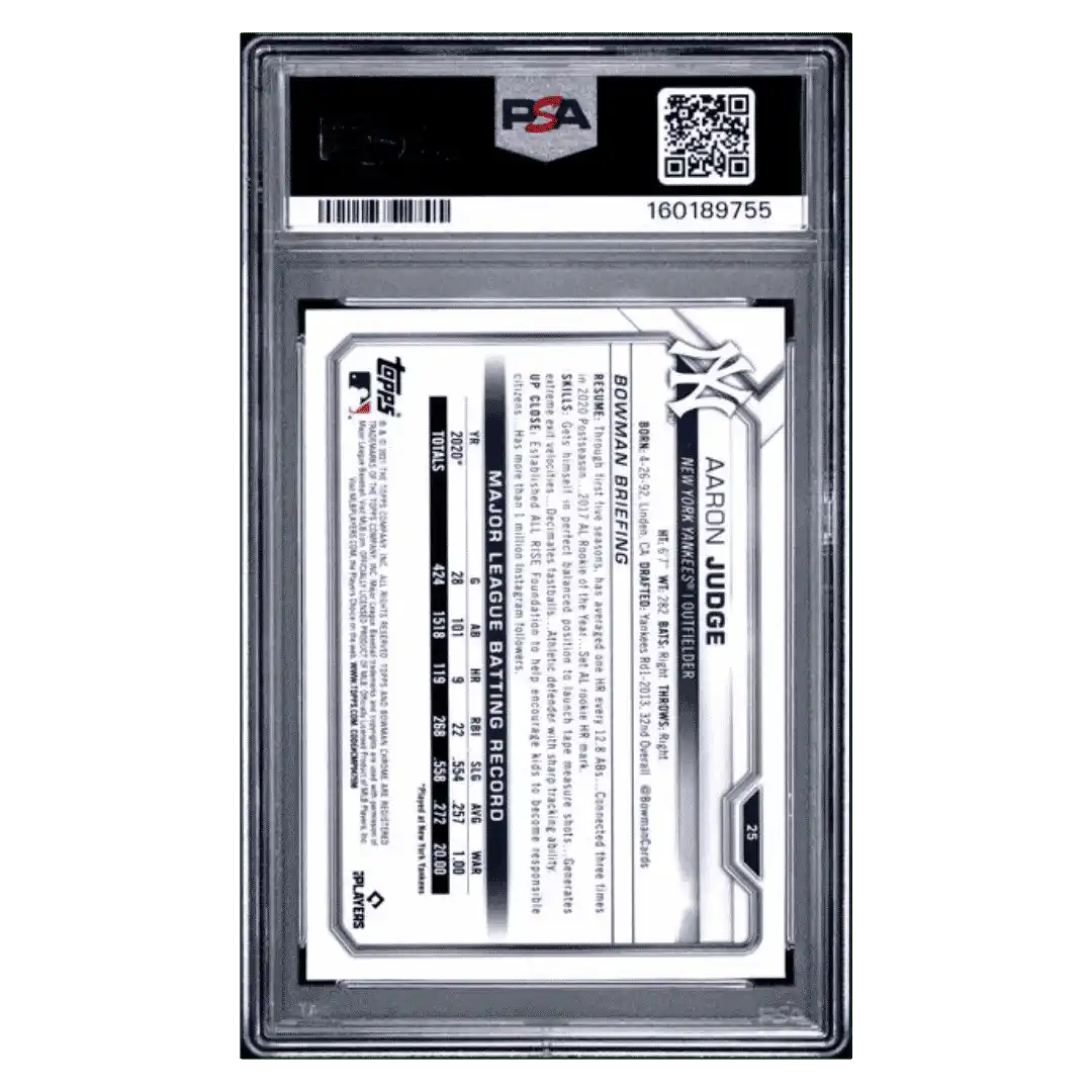 Aaron Judge PSA 10 2021 Bowman Chrome Card #25 - Back