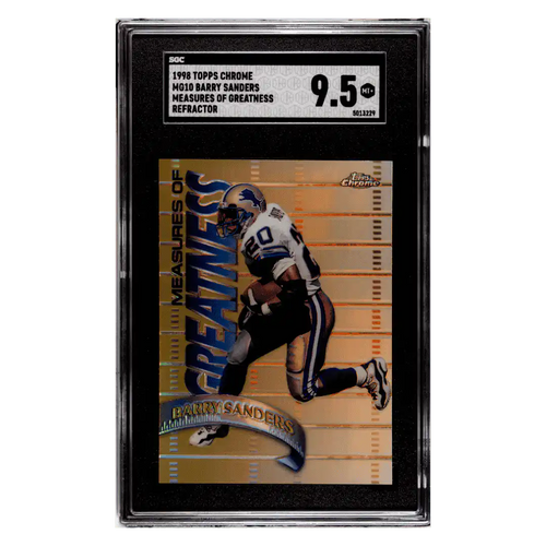 Barry Sanders SGC 9.5 1998 Topps Chrome Measures of Greatness Refractor Card #MG10 - Front