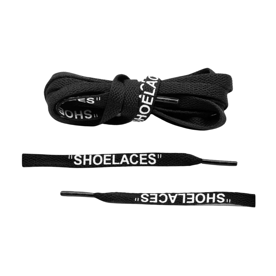 Fan Cave Standard Shoelaces - Black with White Text