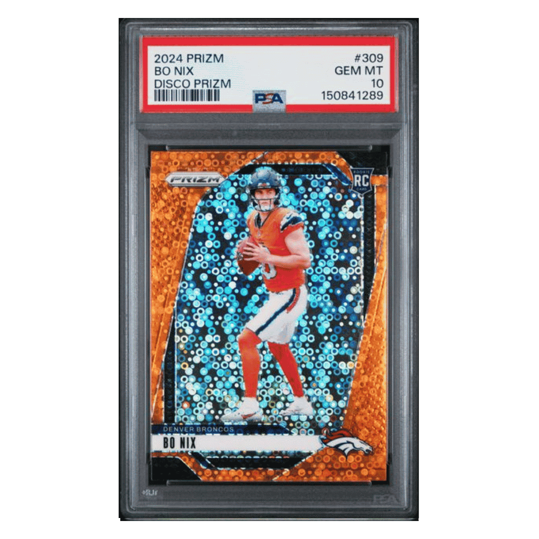Bo Nix PSA 10 2024 Panini Prizm Disco Prizm Rookie RC Card #309 - Front