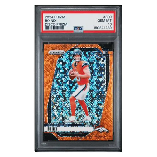 Bo Nix PSA 10 2024 Panini Prizm Disco Prizm Rookie RC Card #309 - Front