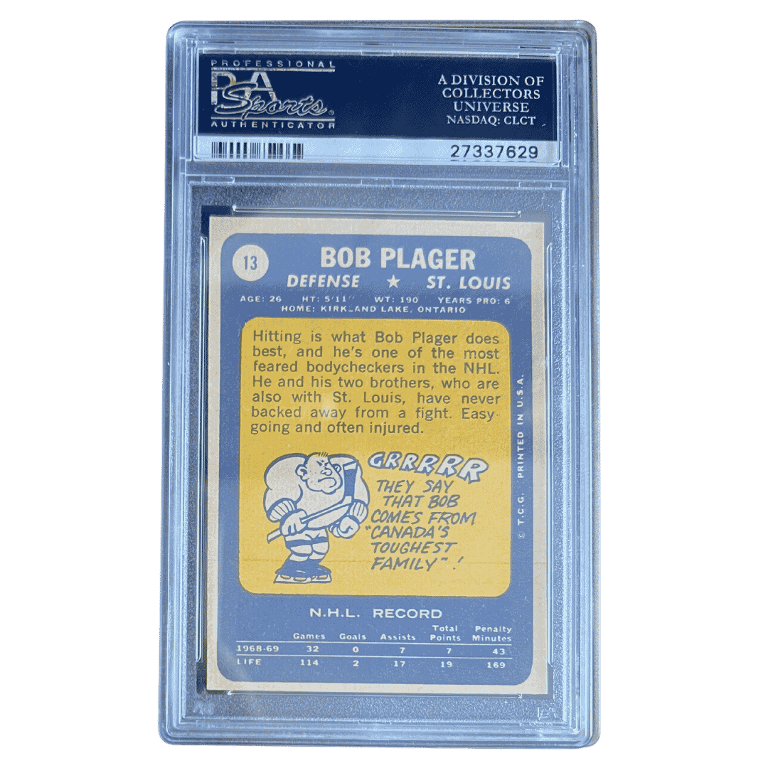 Bob Plager PSA 8 1969 Topps Card #13 - Back