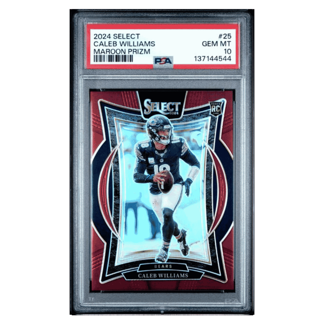 Caleb Williams PSA 10 2024 Panini Select Maroon Prizm Rookie RC #d/ 149 Card #25 - Front