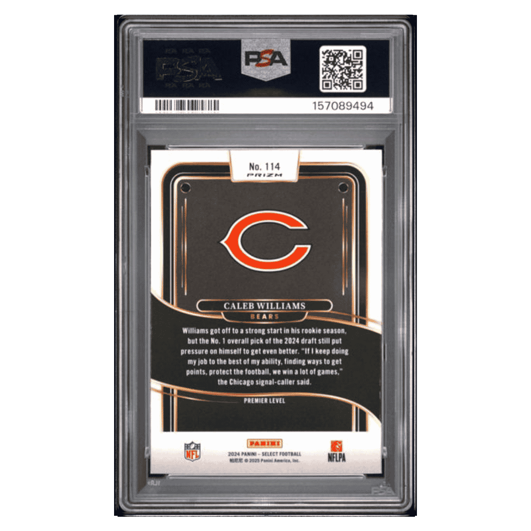 Caleb Williams PSA 10 2024 Panini Select Zebra Shock Rookie RC POP 9 Card #114 - Back