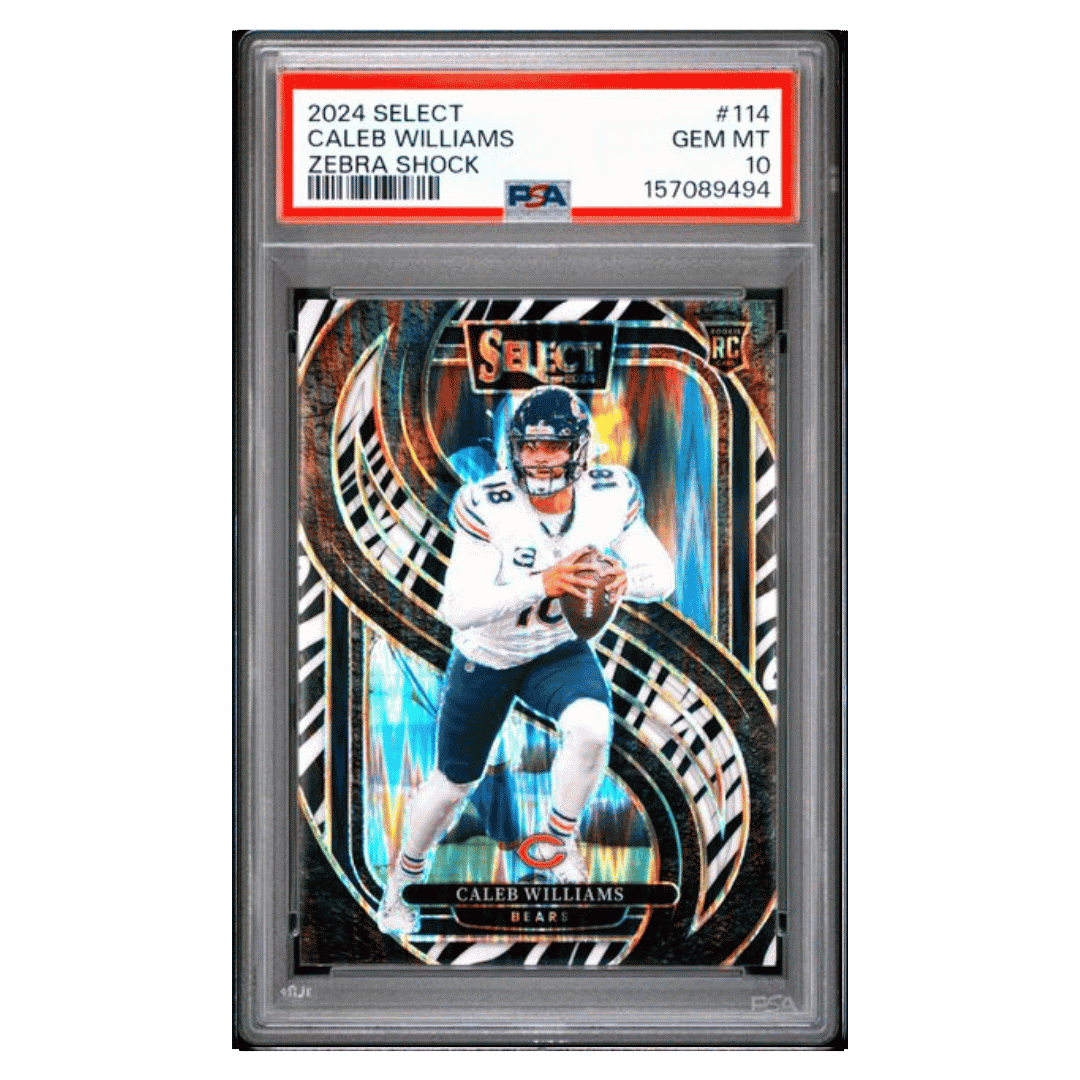 Caleb Williams PSA 10 2024 Panini Select Zebra Shock Rookie RC POP 9 Card #114 - Front