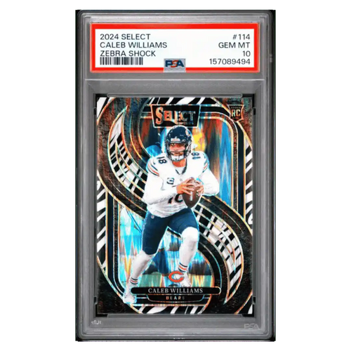 Caleb Williams PSA 10 2024 Panini Select Zebra Shock Rookie RC POP 9 Card #114 - Front