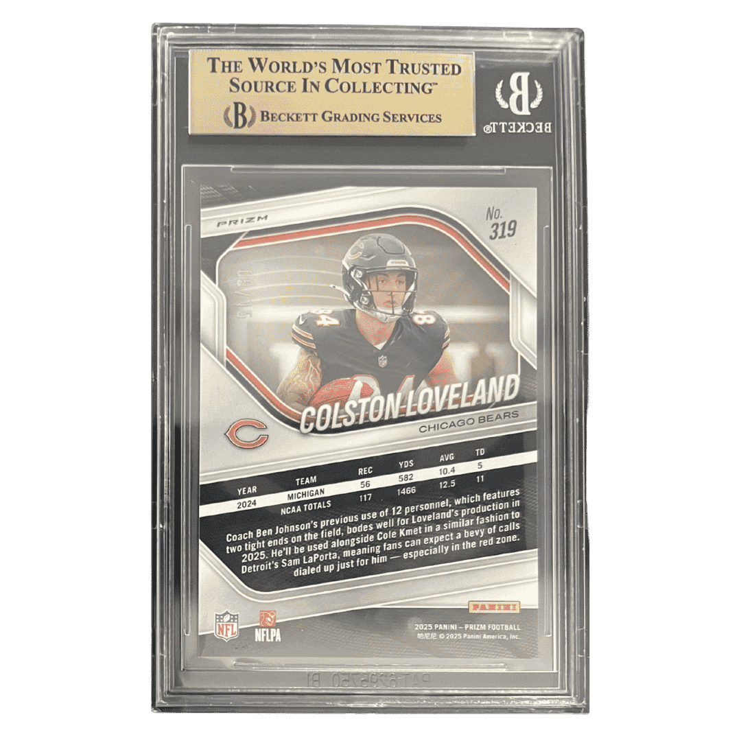 Colston Loveland BGS 9.5 2025 Panin Prizm Purple Shimmer Rookie RC Card #319 - Back