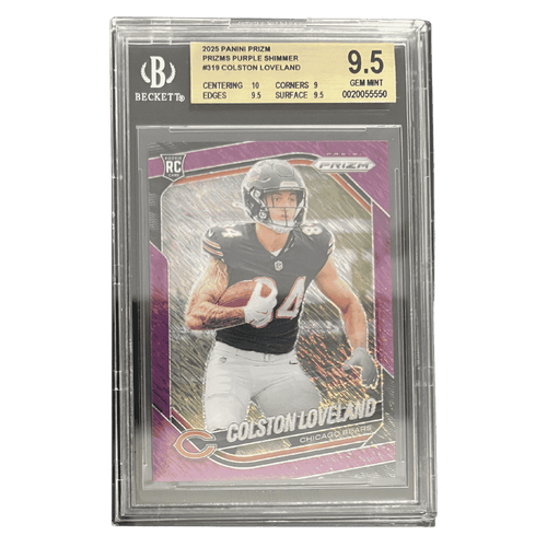 Colston Loveland BGS 9.5 2025 Panin Prizm Purple Shimmer Rookie RC Card #319 - Front