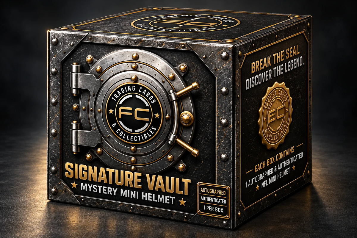 Fan Cave Signature Vault Mystery Mini Helmet box - black and gold sealed vault box, each box contains 1 autographed and authenticated NFL mini helmet