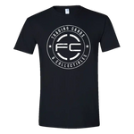 
Black FanCave Trading Cards & Collectibles logo t-shirt with white screen-printed FC circle logo on the front