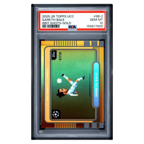 Gareth Bale PSA 10 2025-26 Topps UEFA Club Competitions 8Bit Shots Gold /50 Card #8B-2 - Front