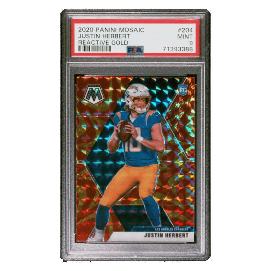 Justin Herbert PSA 9 2020 Panini Mosaic Reactive Gold Rookie RC Card #204