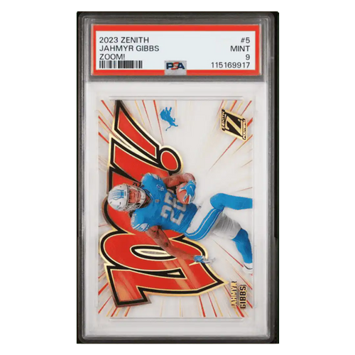 Jahmyr Gibbs PSA 9 2023 Panini Zenith Zoom! Case Hit Card #5 - Front