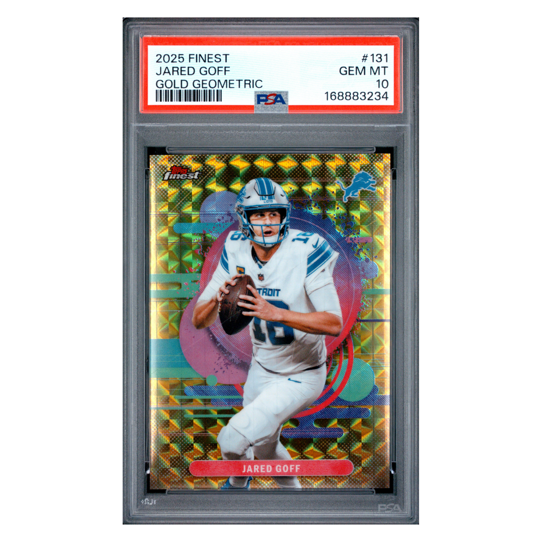 Jared Goff PSA 10 2025 Topps Finest Gold Geometric #1/ 25 Card #131 - Front