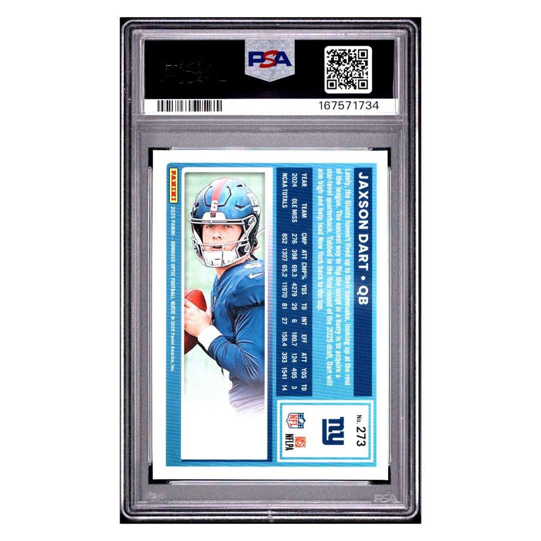 Jaxson Dart PSA 9 2025 Panini Donruss Optic Rated Rookie Card #273 - Back