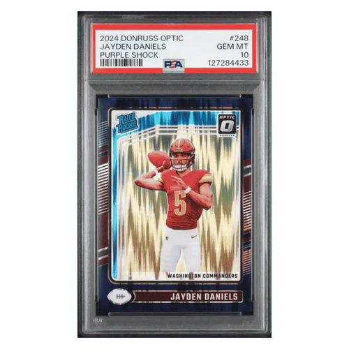 Jayden Daniels PSA 10 2024 Panini Donruss Optic Purple Shock Rated Rookie Card #248 - Front