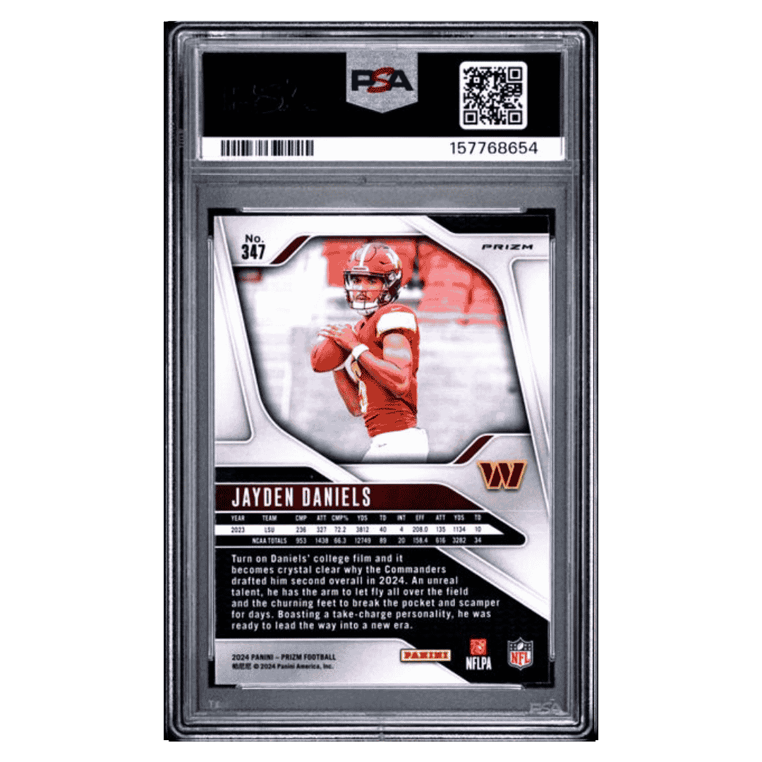 Jayden Daniels PSA 9 2024 Panini Prizm Disco Prizm Rookie RC Card #347 - Back