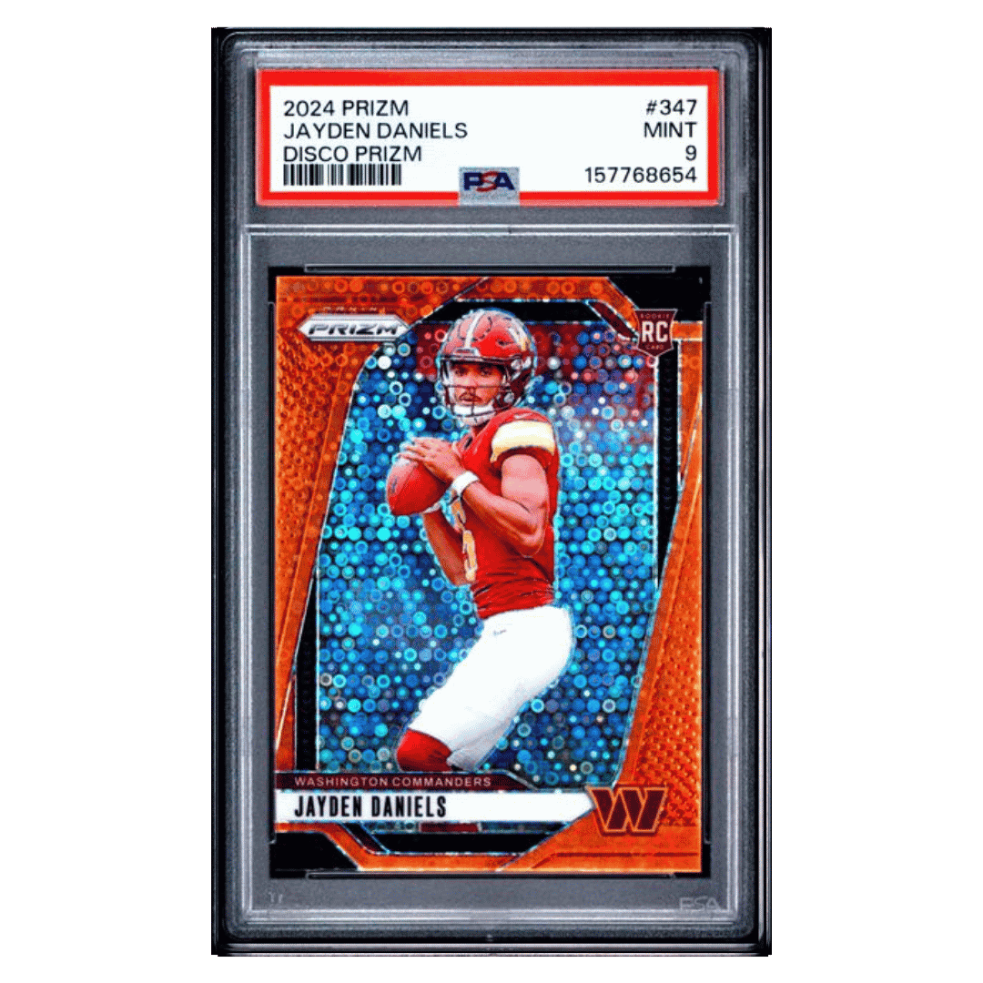 Jayden Daniels PSA 9 2024 Panini Prizm Disco Prizm Rookie RC Card #347 - Front