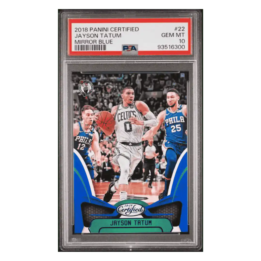Jayson Tatum PSA 10 2018 Panini Certified Mirror Blue /199 Card #22 - Front