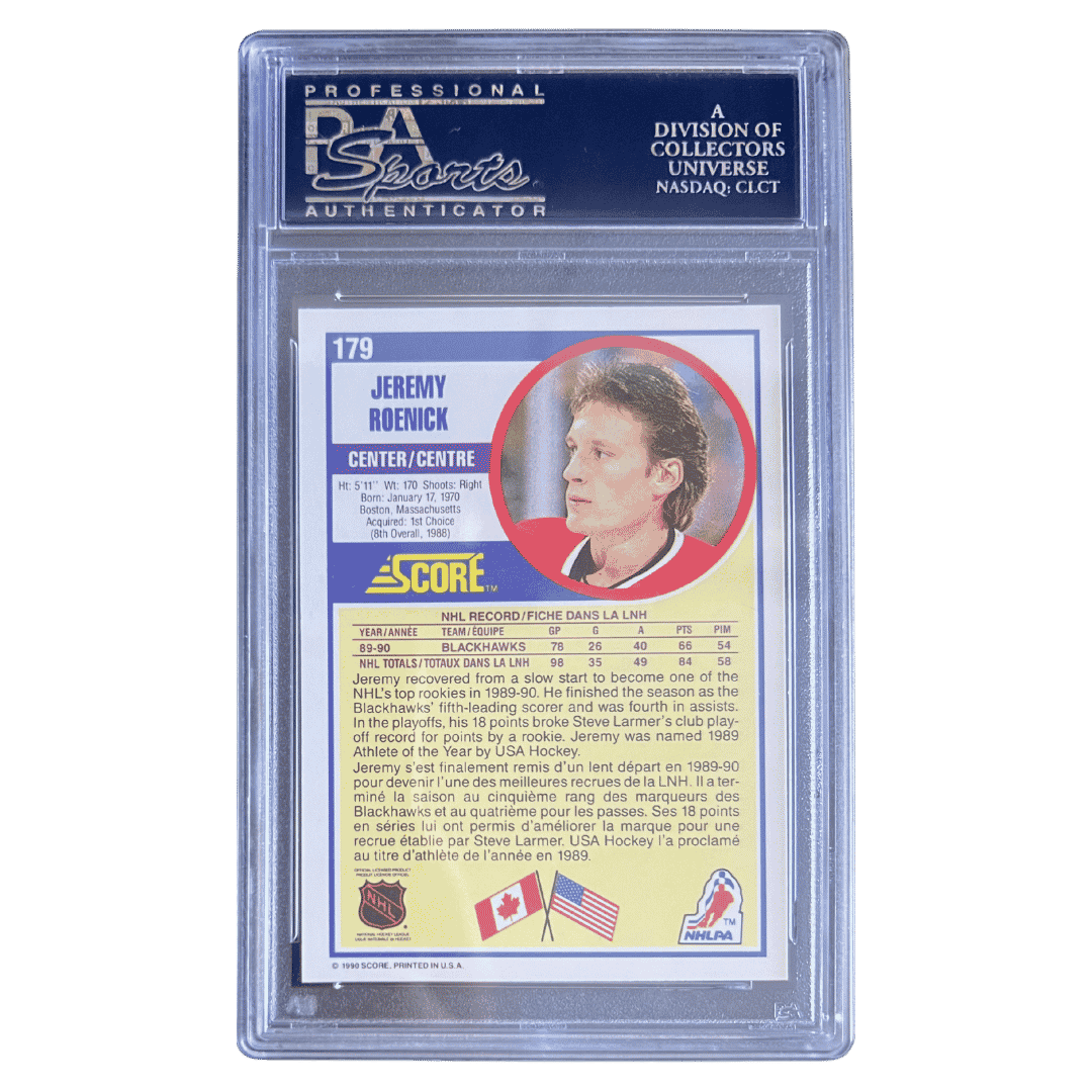 Jeremy Roenick PSA 10 1990 Score Canadian Card #179 - Back