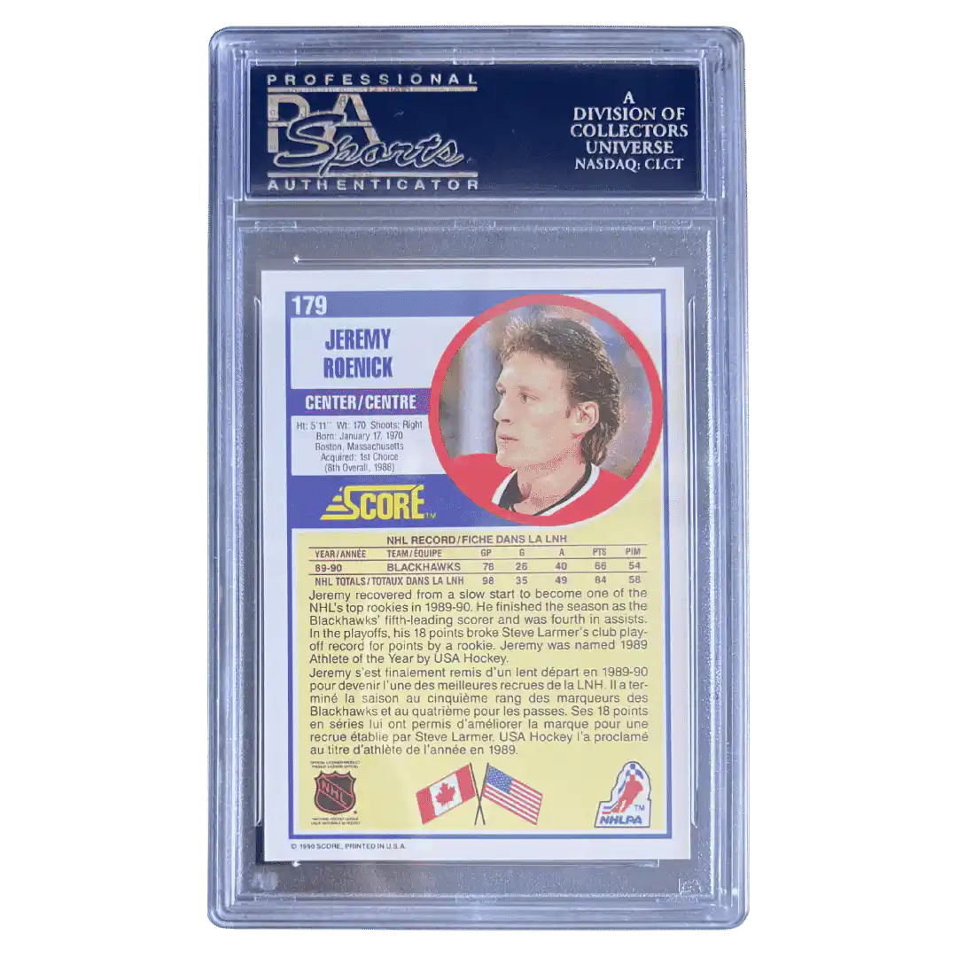 Jeremy Roenick PSA 10 1990 Score Canadian Card #179 - Back