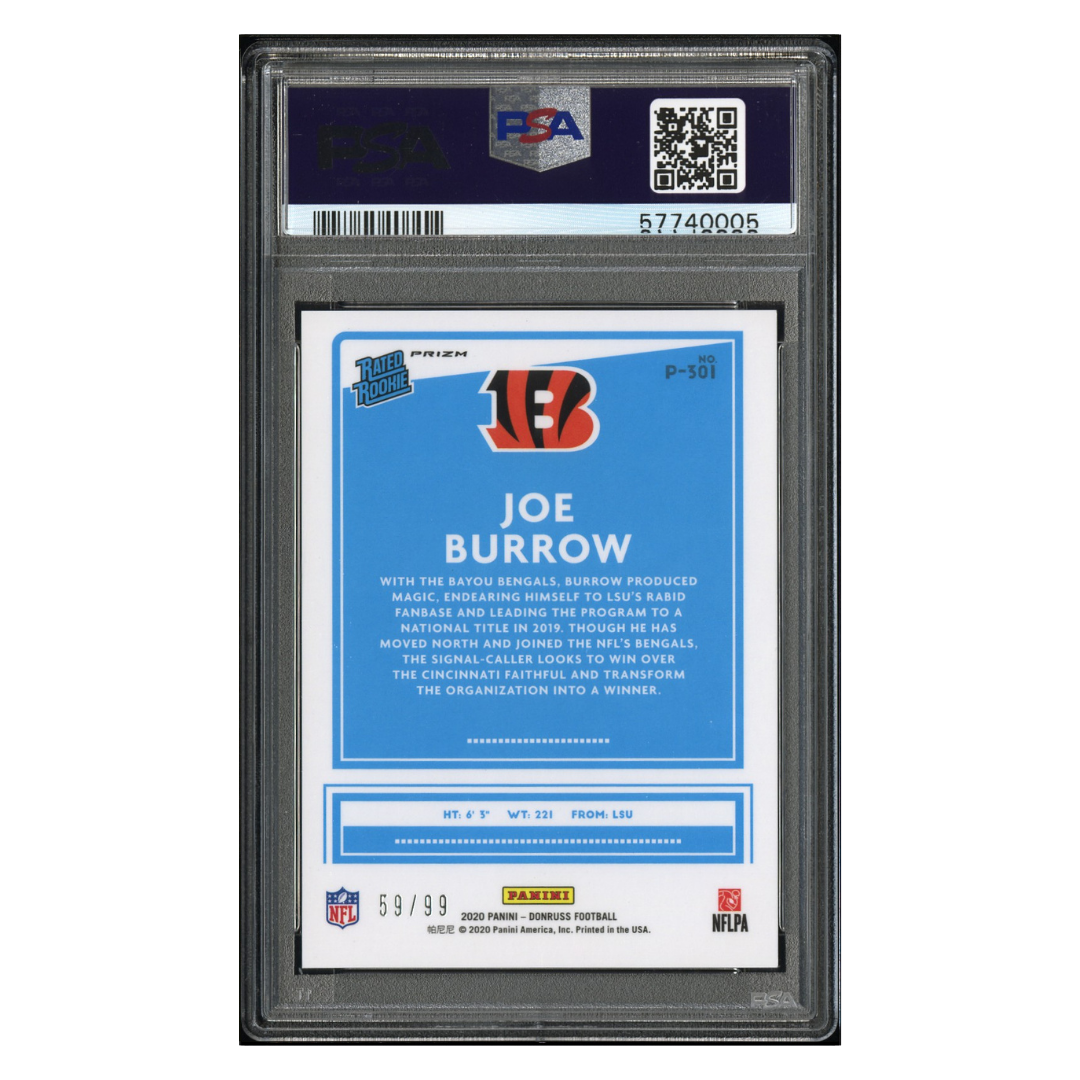 Joe Burrow PSA 9 2020 Panini Donruss Optic Preview Rated Rookie - Red #d/ 99 Card #P301 - Back