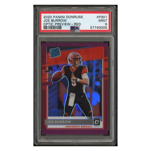 Joe Burrow PSA 9 2020 Panini Donruss Optic Preview Rated Rookie - Red #d/ 99 Card #P301 - Front