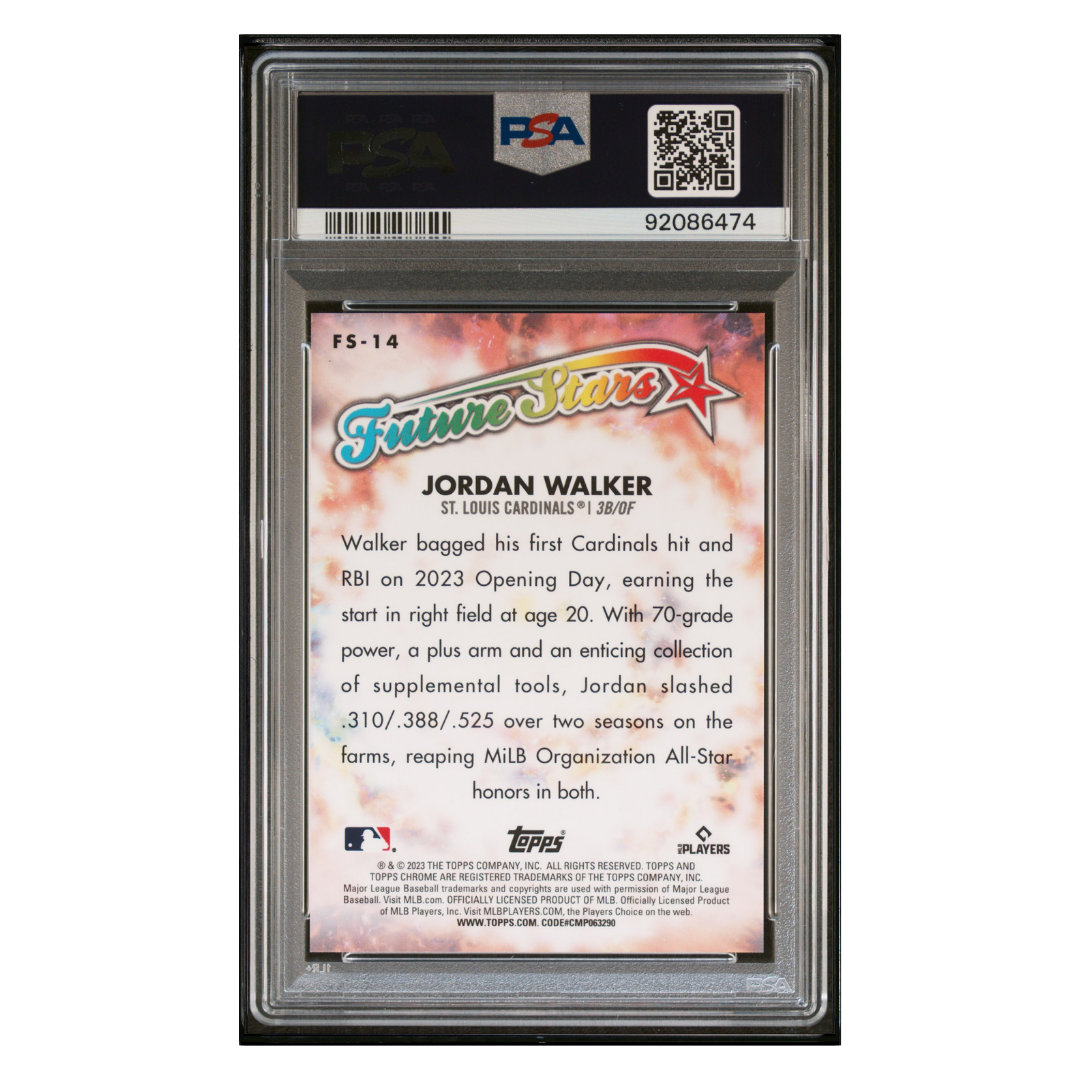 Jordan Walker PSA 10 2023 Topps Chrome Logofractor Edition Future Stars Rookie RC Card #FS14 - Back