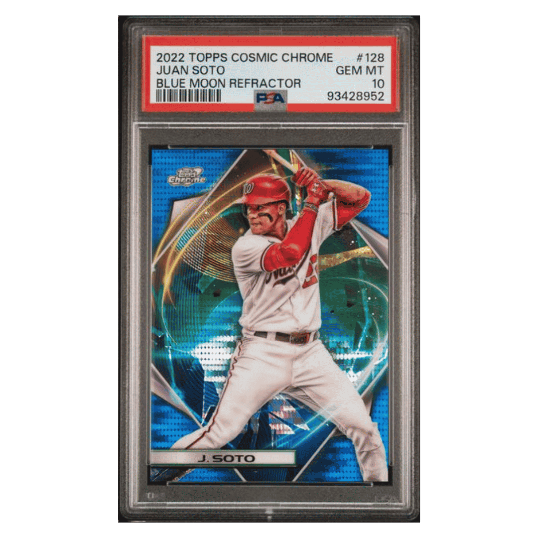 Juan Soto PSA 10 2022 Topps Cosmic Chrome Blue Moon Refractor #d/ 99 Card #128 - Front