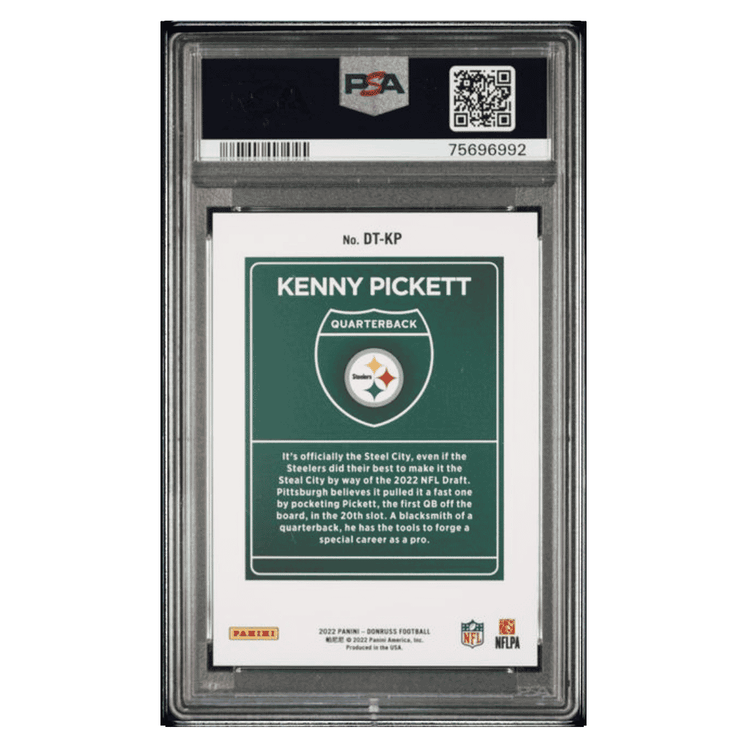 Kenny Pickett PSA 9 2022 Panini Donruss Downtown! Rookie RC Card #DTKP - Back