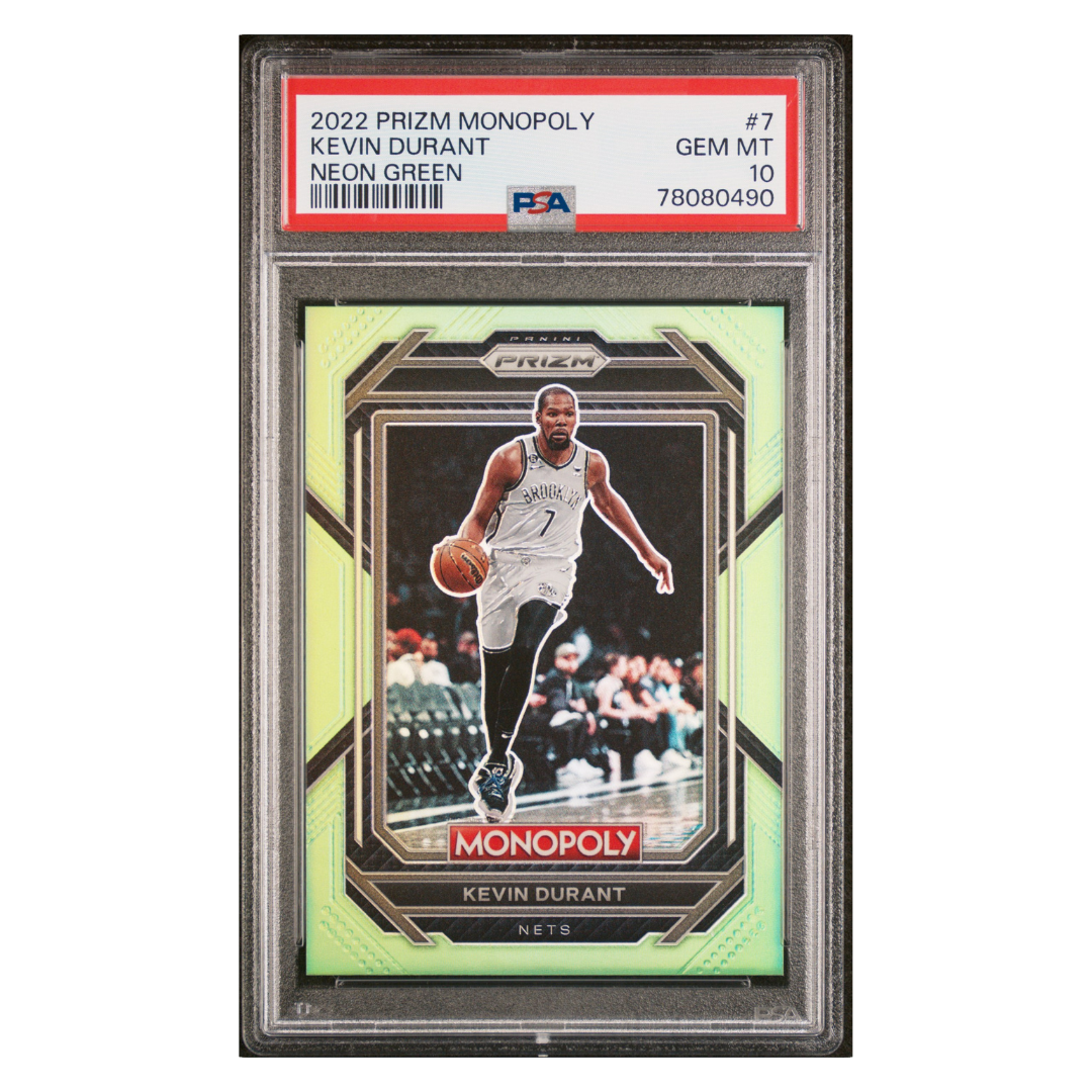Kevin Durant PSA 10 2022 Panini Prizm Monopoly Neon Green #7/ 10 Card #7 - Front