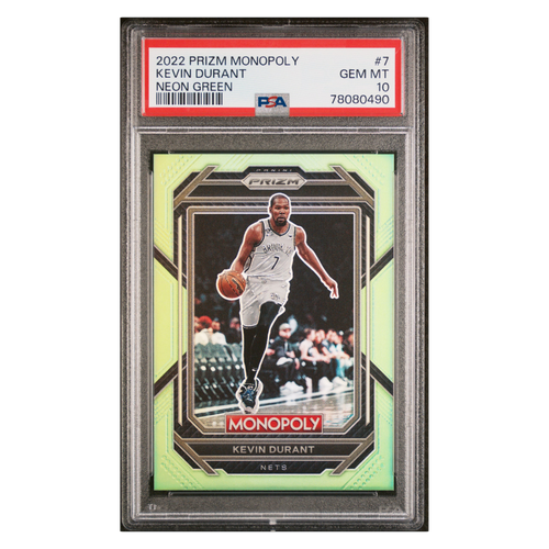 Kevin Durant PSA 10 2022 Panini Prizm Monopoly Neon Green #7/ 10 Card #7 - Front
