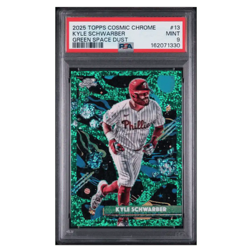 Kyle Schwarber PSA 9 2025 Topps Cosmic Chrome Green Space Dust #d/ 75 Card #13 - Front