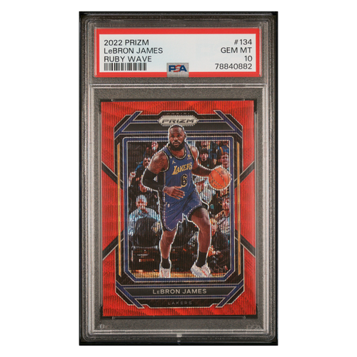 LeBron James PSA 10 2022 Panini Prizm Ruby Wave Card #134 - Front