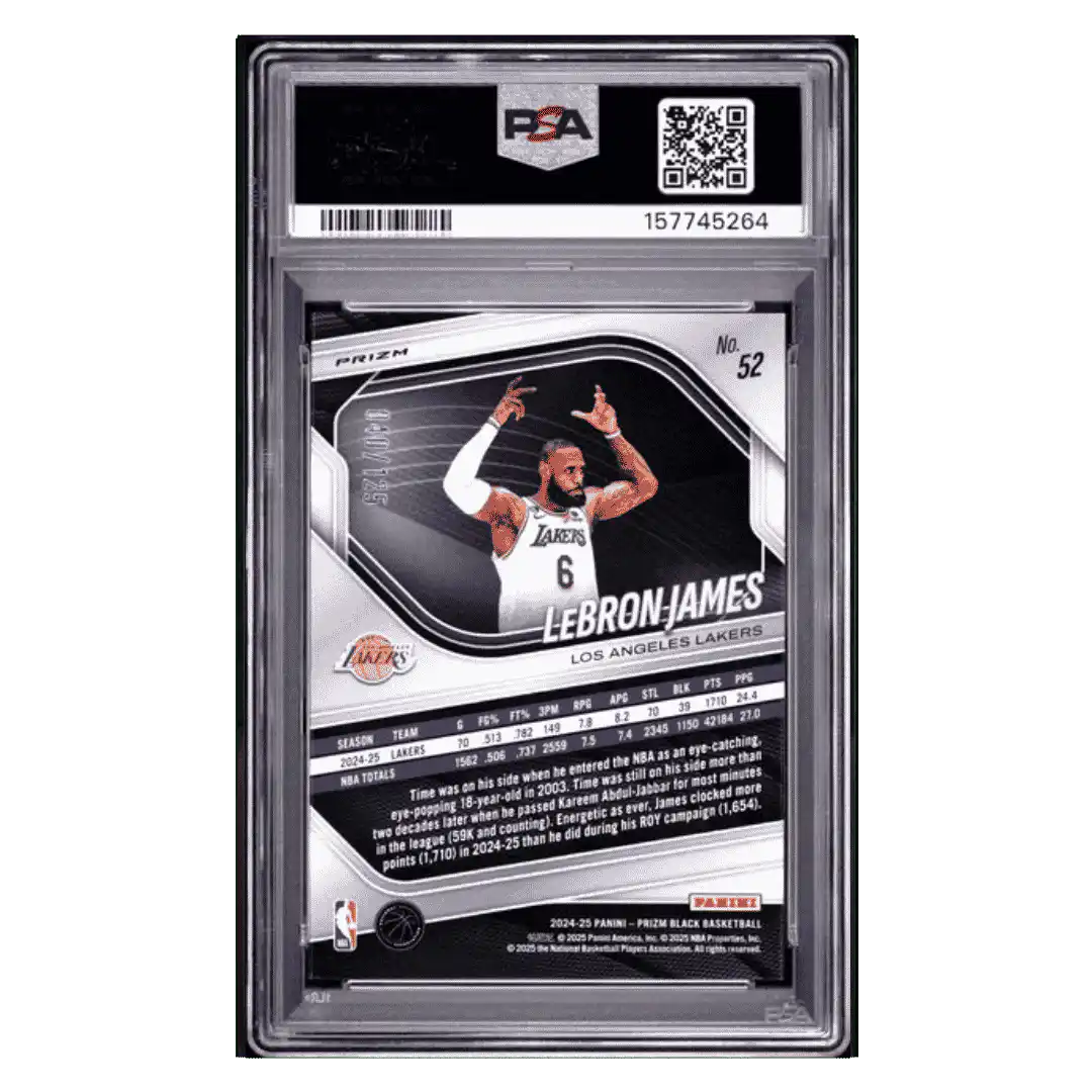 LeBron James PSA 9 2024 Panini Prizm Black Blue Ice /125 Card #52 - Back