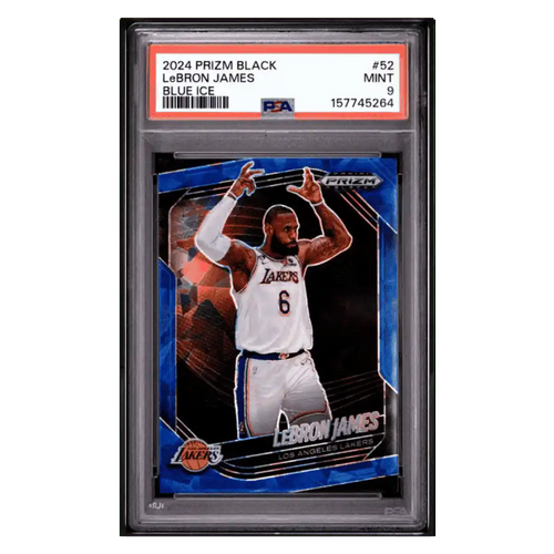 LeBron James PSA 9 2024 Panini Prizm Black Blue Ice /125 Card #52 - Front