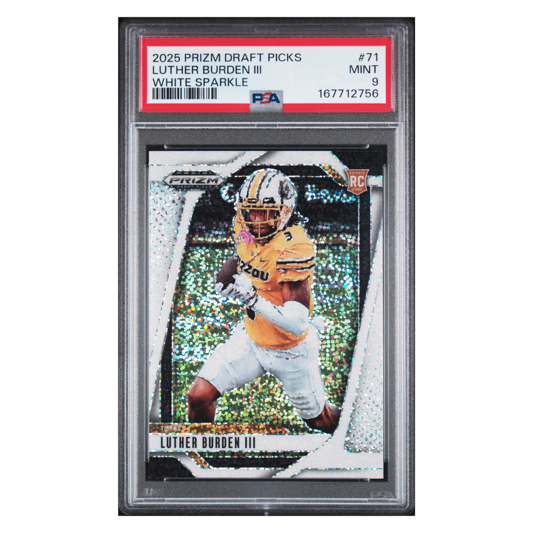 Luther Burden PSA 9 2025 Panini Prizm Draft Picks White Sparkle Rookie Card #71 - Front