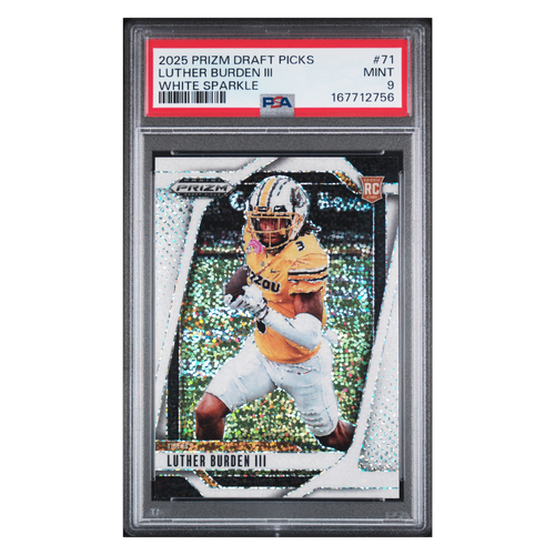 Luther Burden PSA 9 2025 Panini Prizm Draft Picks White Sparkle Rookie Card #71 - Front
