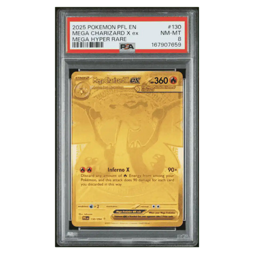 Mega Charizard X ex PSA 8 2025 Pokemon Phantasmal Flames Mega Hyper Rare Card #130 - Front