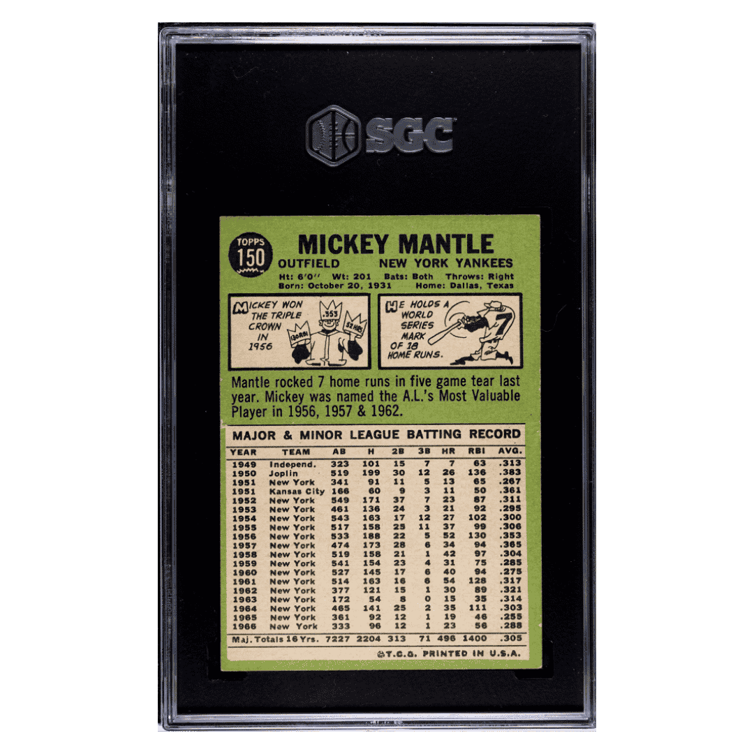 Mickey Mantle SGC 3 1967 Topps Card #150 - Back