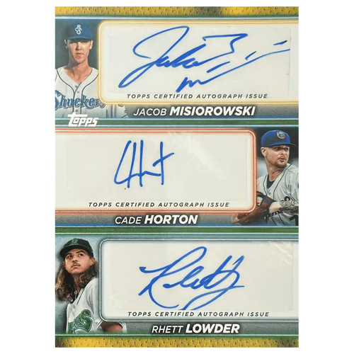 Misiorowski / Horton/ Lowder 2024 Topps Pro Debut Triple Autographs Rookie RC /25 Card #PDTA-MHL - Front