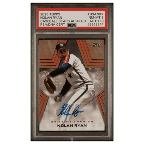 Nolan Ryan PSA 8 2023 Topps Baseball Stars Autographed Gold #d/ 50 Card #BSANRY - Front