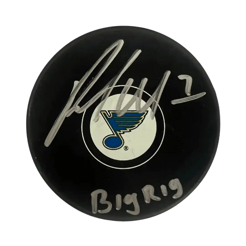 Pat Maroon St. Louis Blues Autographed Logo Puck with Big Rig Inscription, JSA COA