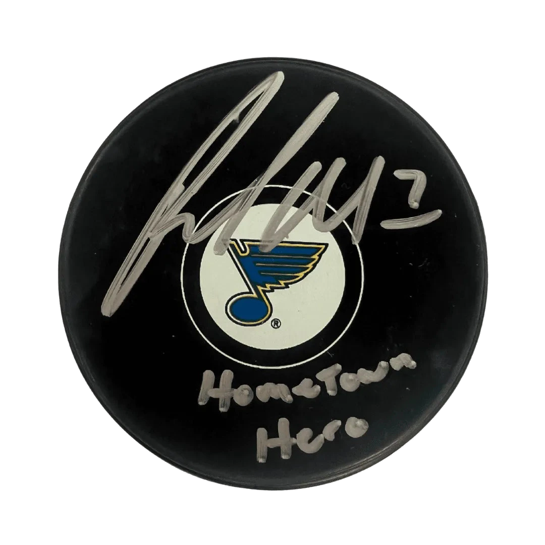 Pat Maroon St. Louis Blues Autographed Logo Puck with Hometown Hero Inscription, JSA COA