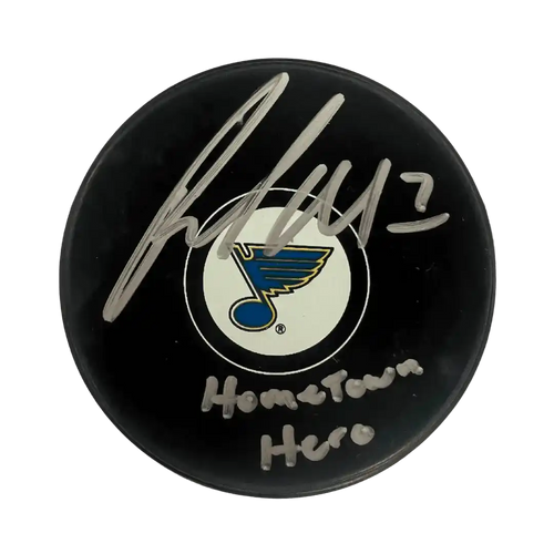 Pat Maroon St. Louis Blues Autographed Logo Puck with Hometown Hero Inscription, JSA COA
